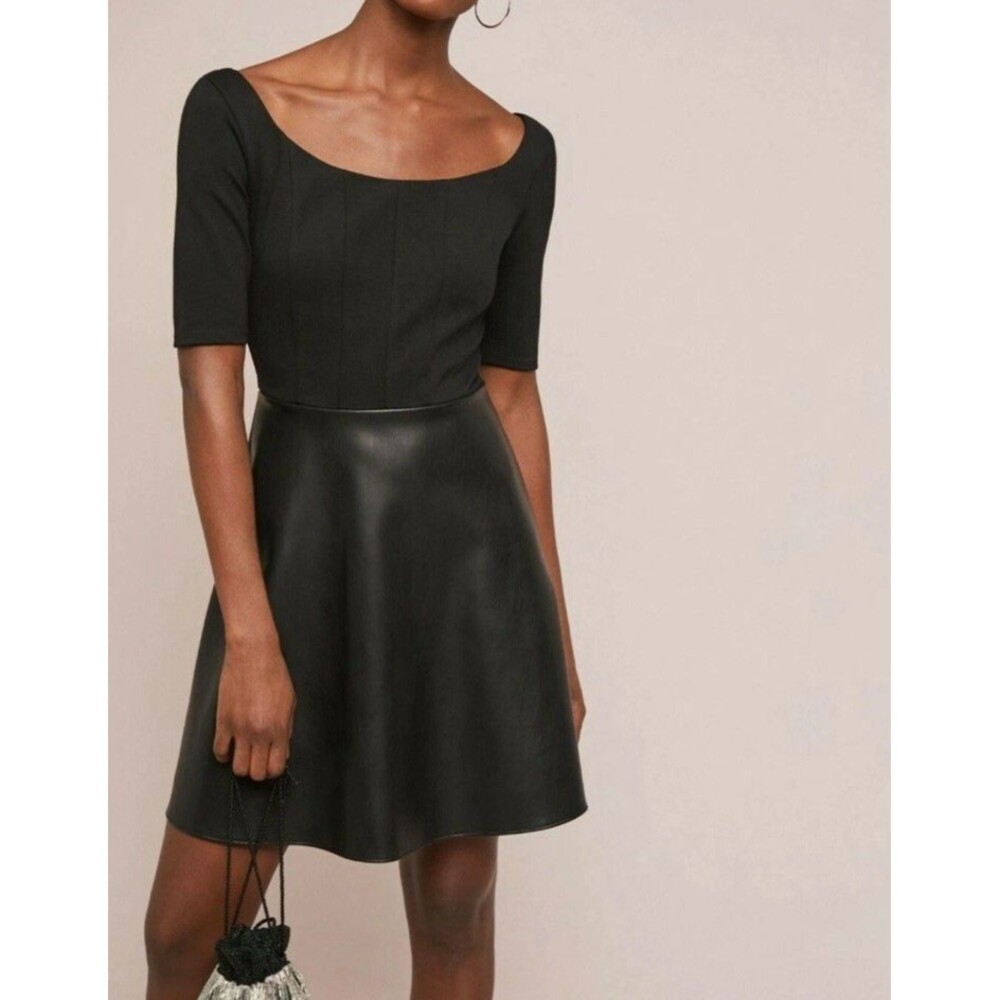 Anthropologie Bailey 44 Parlour Ponte Dress Faux Leather Sz MP